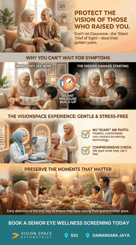 "Senior woman undergoing non-contact tonometry eye pressure screening test at ophthalmologist clinic for glaucoma detection and prevention"
